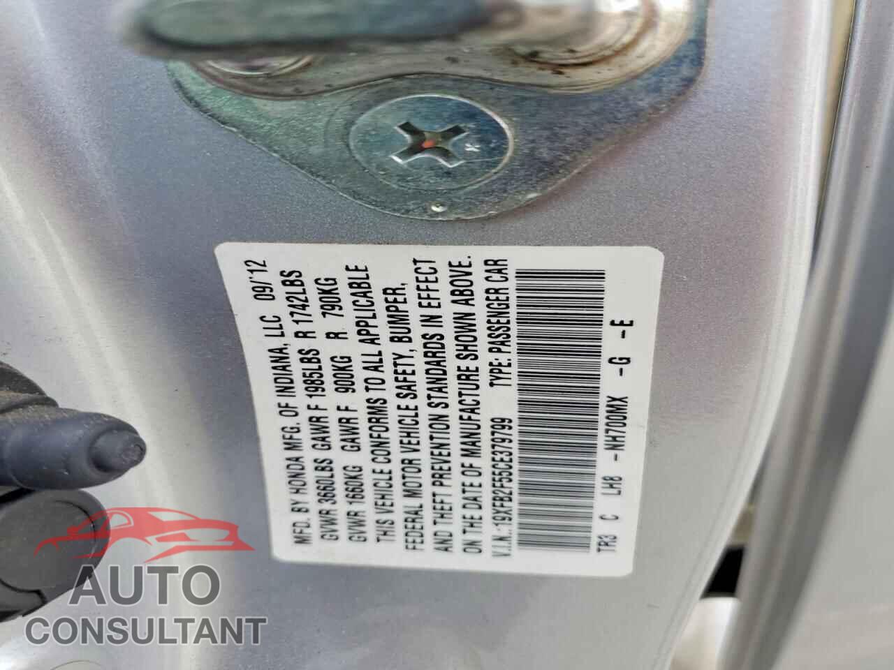 HONDA CIVIC 2012 - 19XFB2F55CE379799