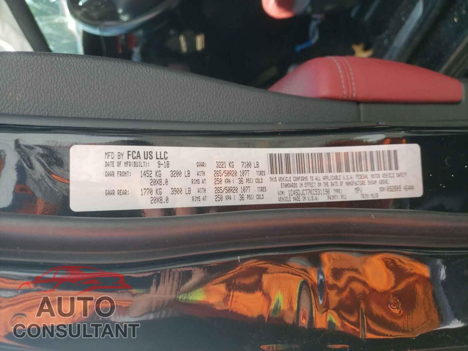 DODGE DURANGO 2019 - 1C4SDJCT7KC531190