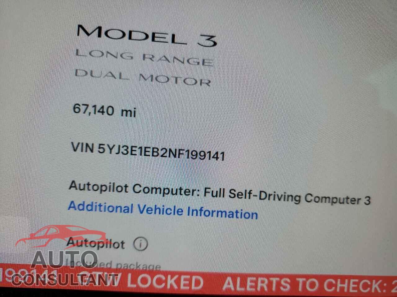 TESLA MODEL 3 2022 - 5YJ3E1EB2NF199141