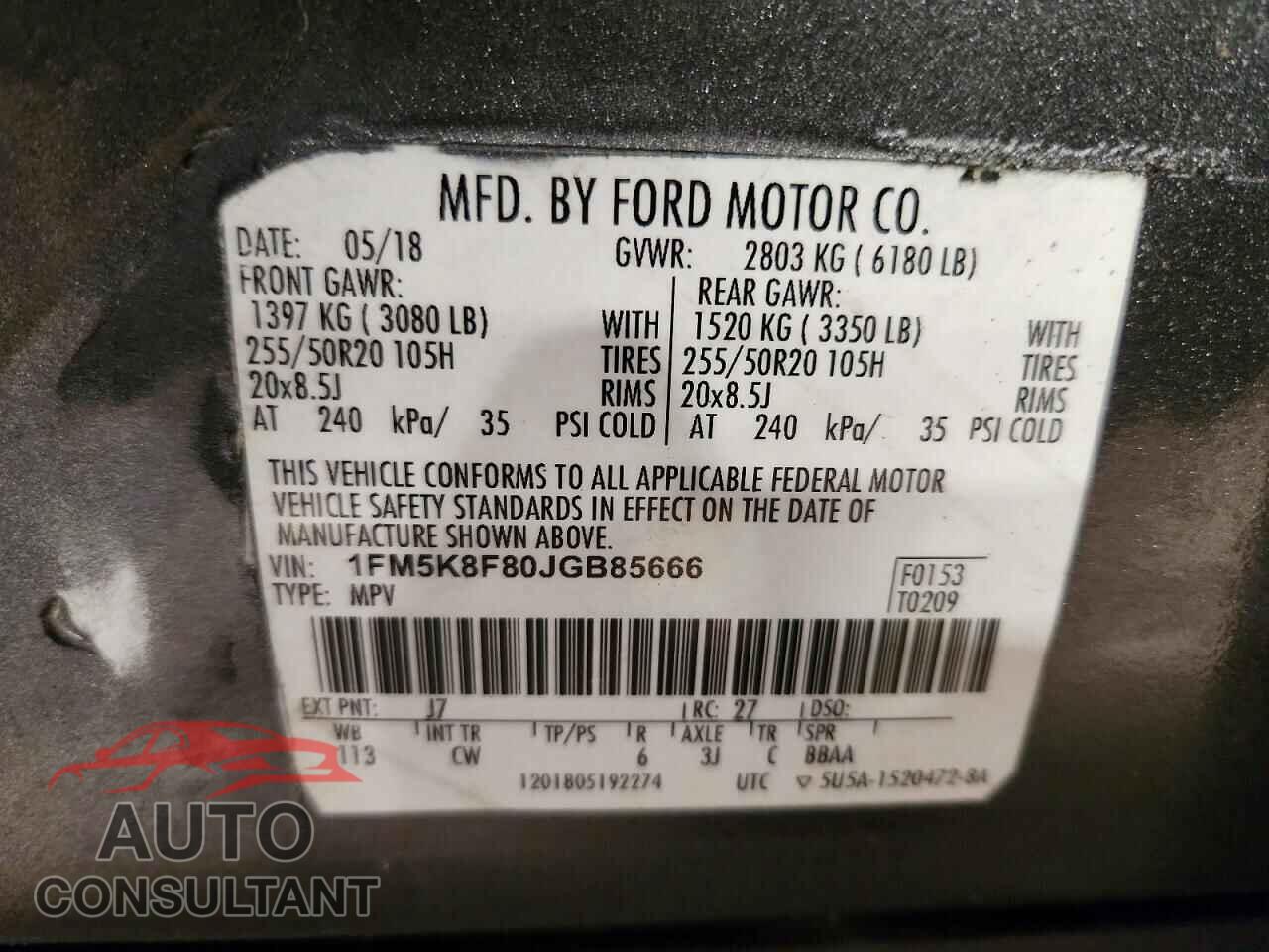 FORD EXPLORER 2018 - 1FM5K8F80JGB85666