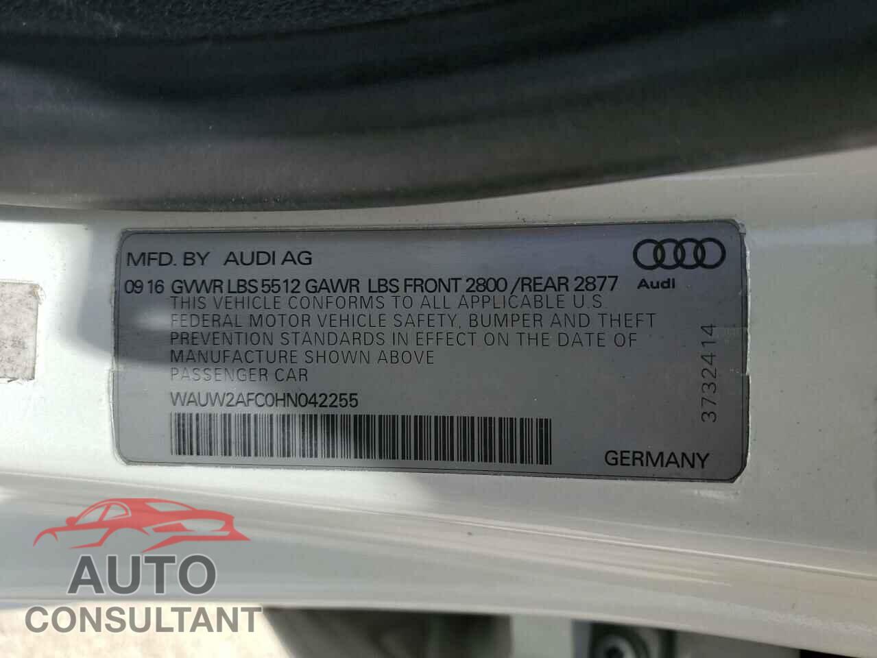 AUDI A7 2017 - WAUW2AFC0HN042255