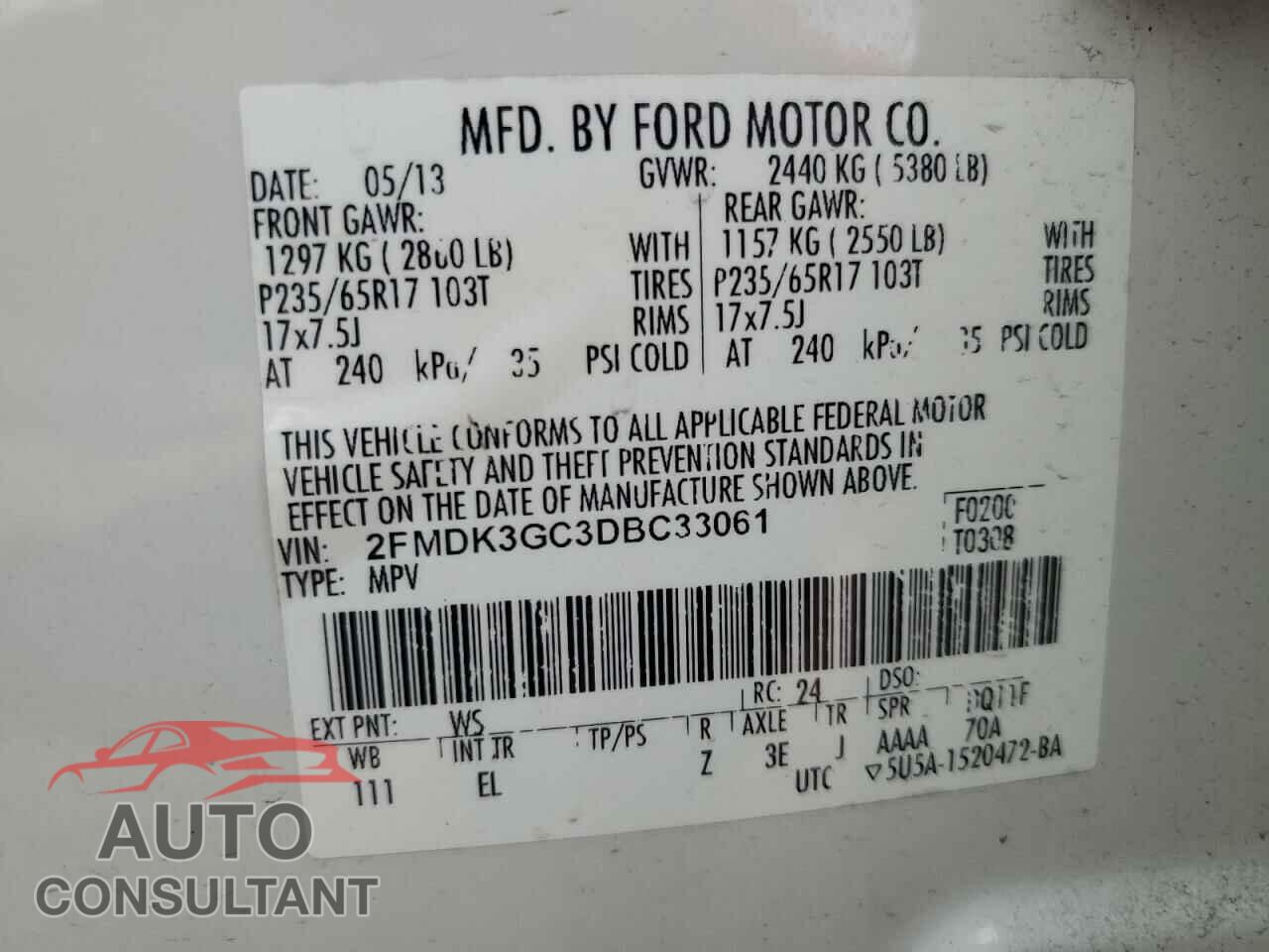 FORD EDGE 2013 - 2FMDK3GC3DBC33061