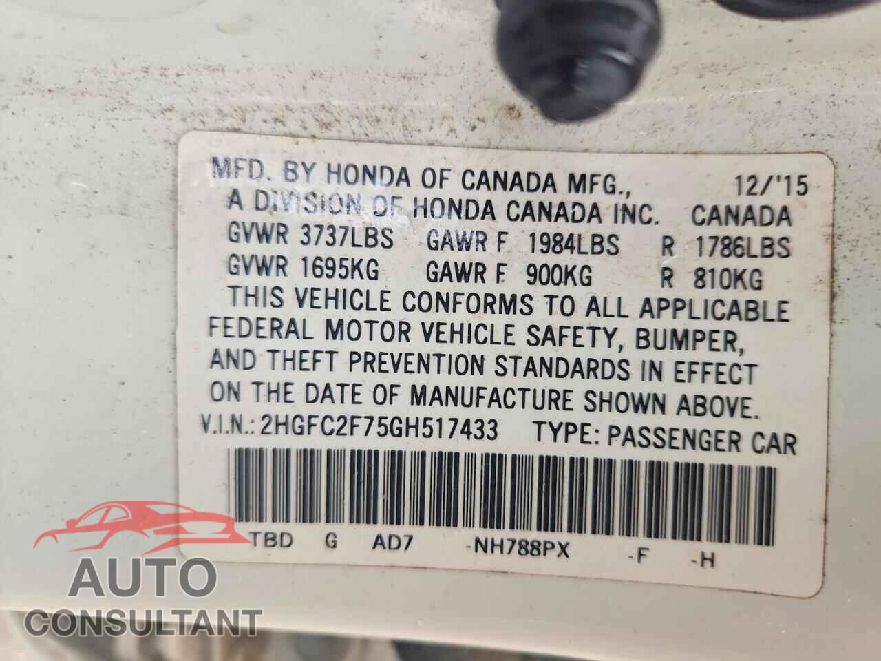 HONDA CIVIC 2016 - 2HGFC2F75GH517433