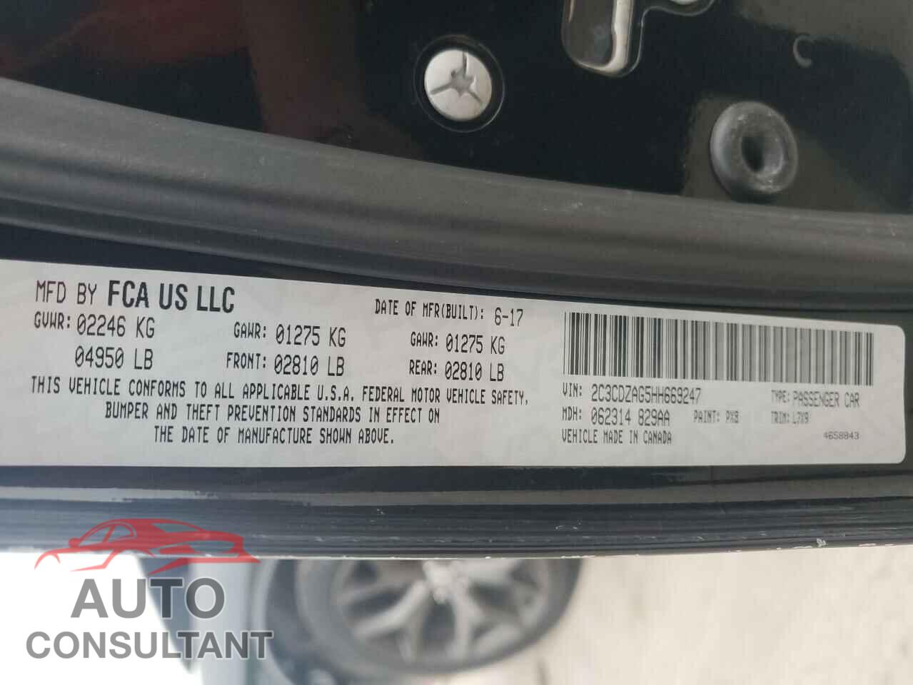 DODGE CHALLENGER 2017 - 2C3CDZAG5HH669247