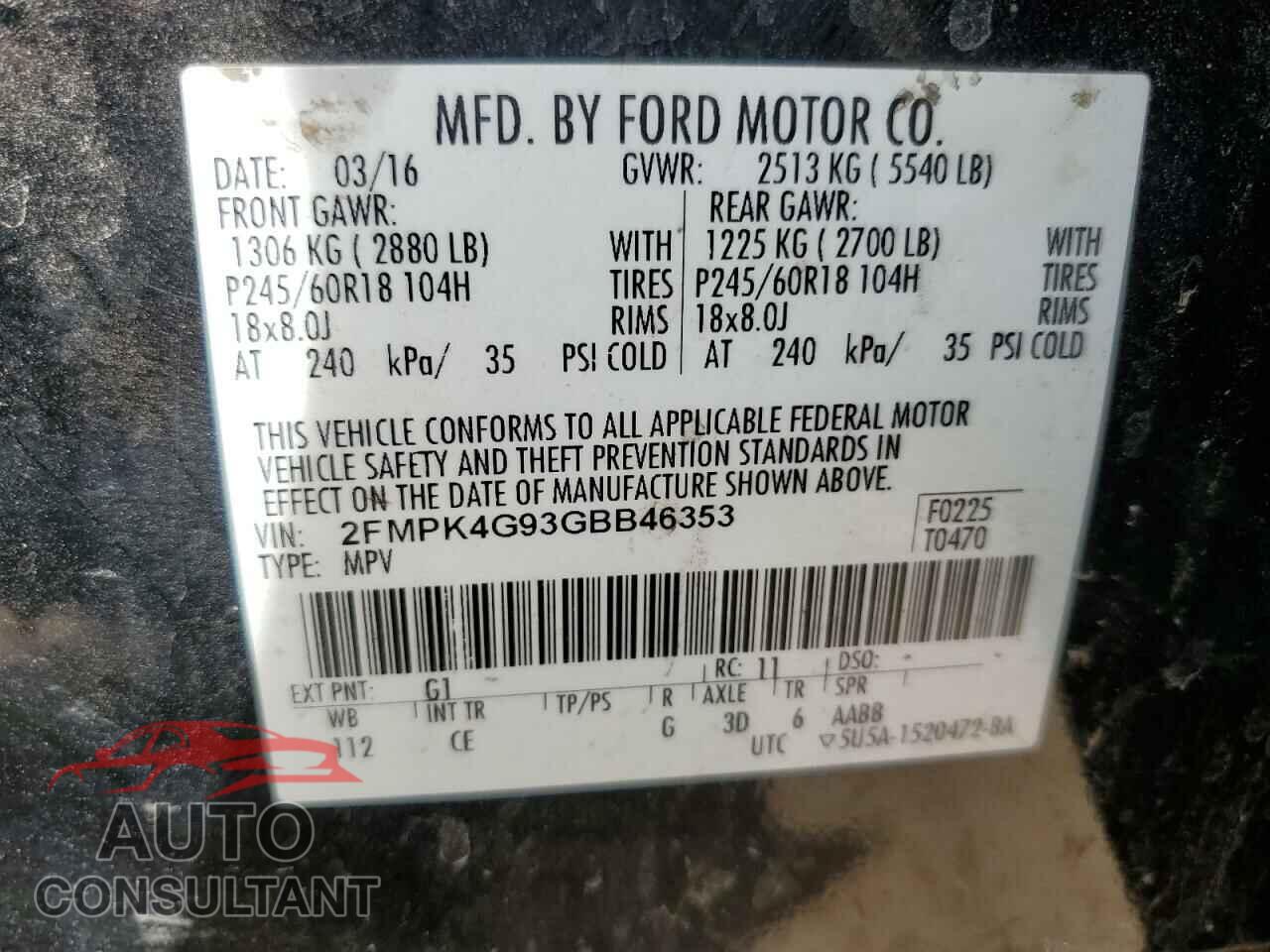 FORD EDGE 2016 - 2FMPK4G93GBB46353