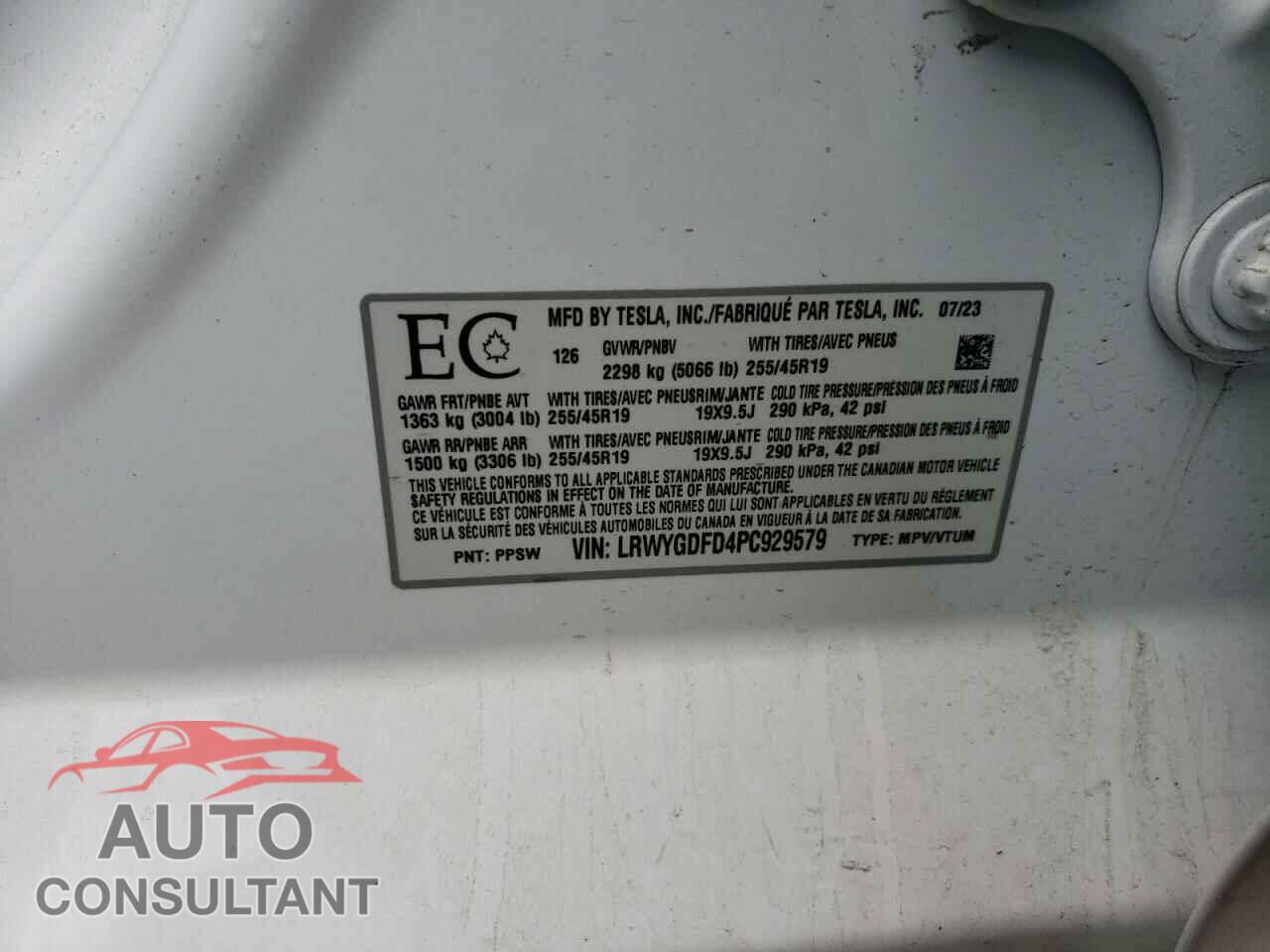 TESLA MODEL Y 2023 - LRWYGDFD4PC929579