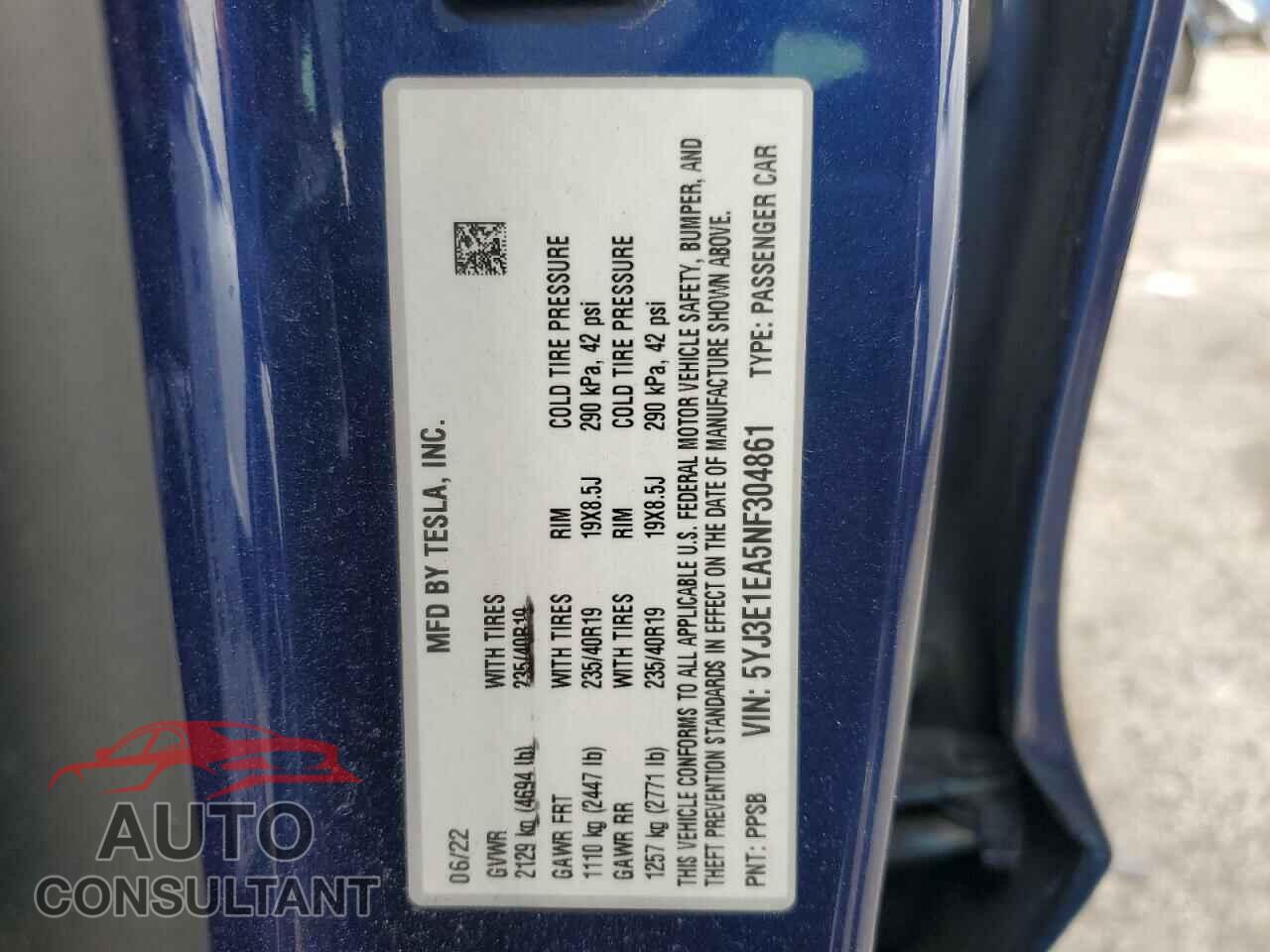 TESLA MODEL 3 2022 - 5YJ3E1EA5NF304861