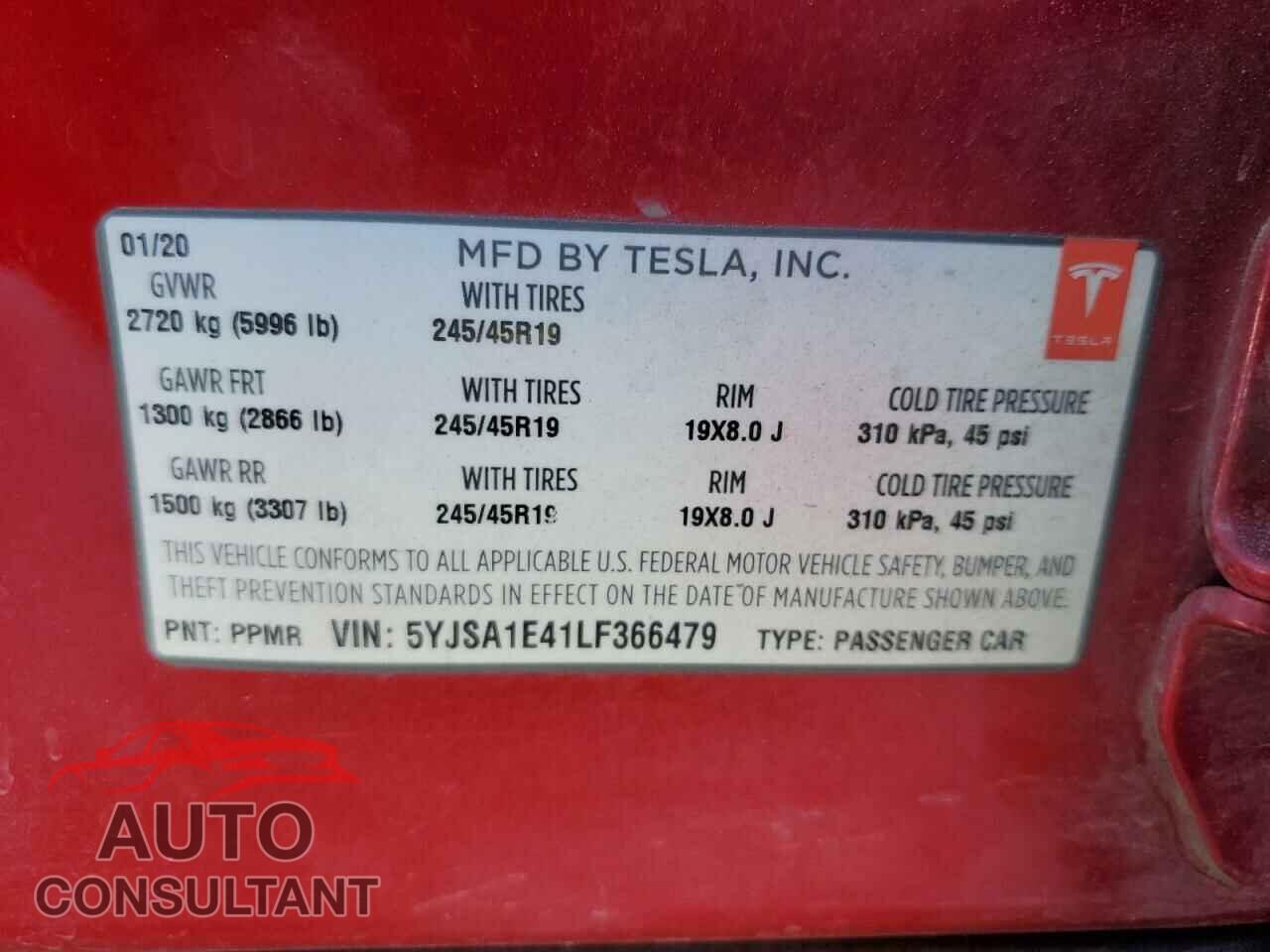 TESLA MODEL S 2020 - 5YJSA1E41LF366479