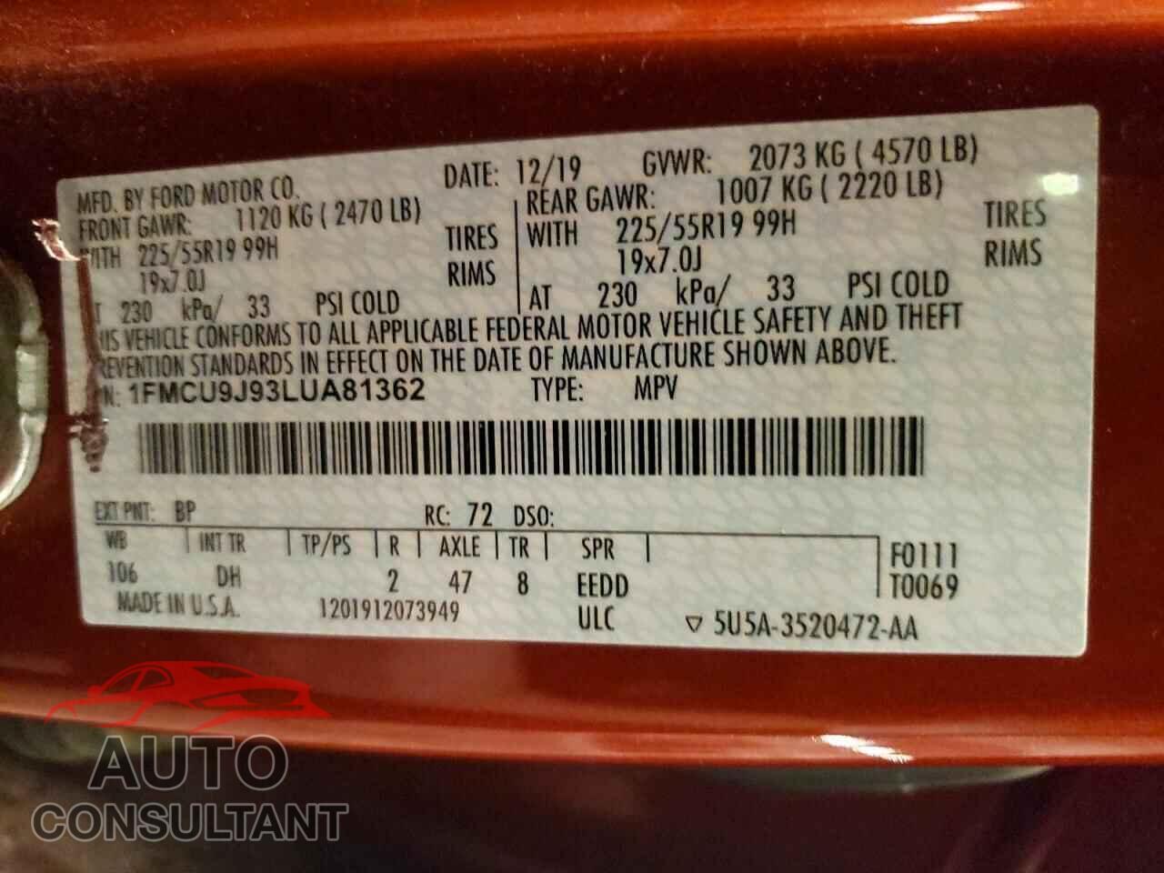 FORD ESCAPE 2020 - 1FMCU9J93LUA81362