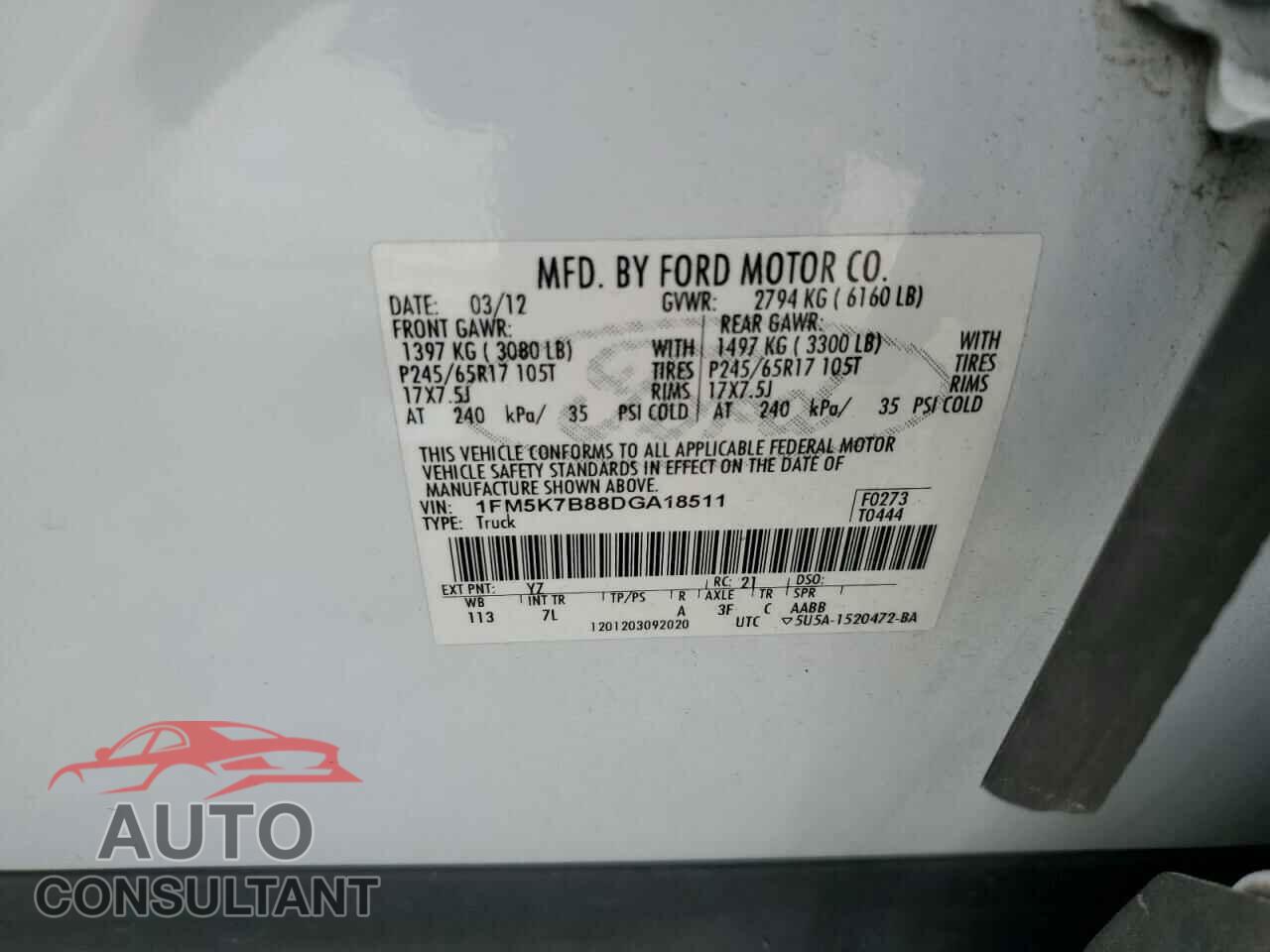 FORD EXPLORER 2013 - 1FM5K7B88DGA18511