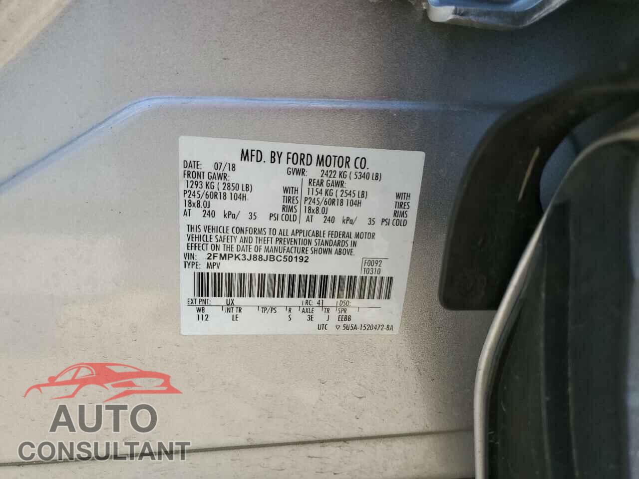 FORD EDGE 2018 - 2FMPK3J88JBC50192