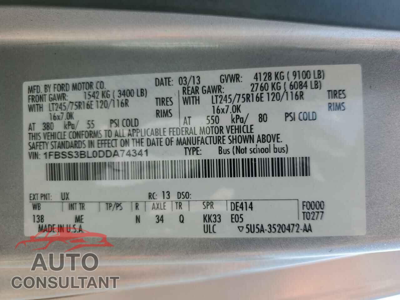 FORD ECONOLINE 2013 - 1FBSS3BL0DDA74341