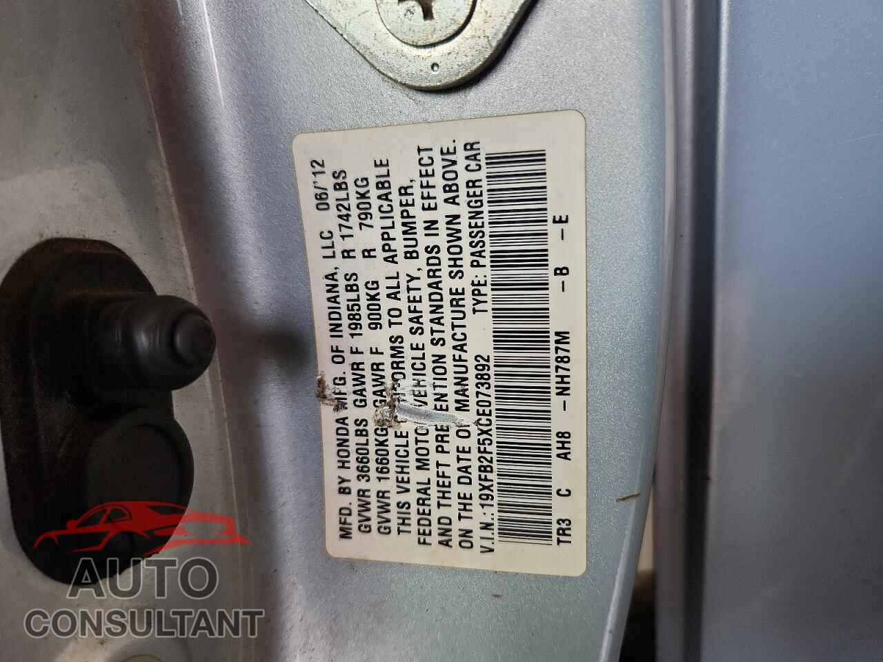 HONDA CIVIC 2012 - 19XFB2F5XCE073892