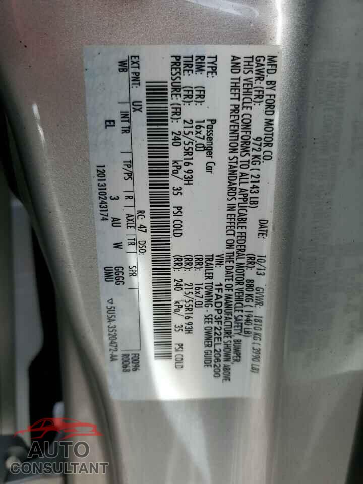 FORD FOCUS 2014 - 1FADP3F22EL206200