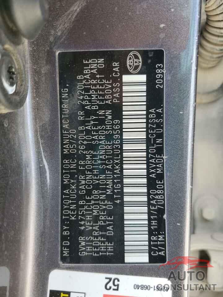 TOYOTA CAMRY 2020 - 4T1G11AKXLU369569