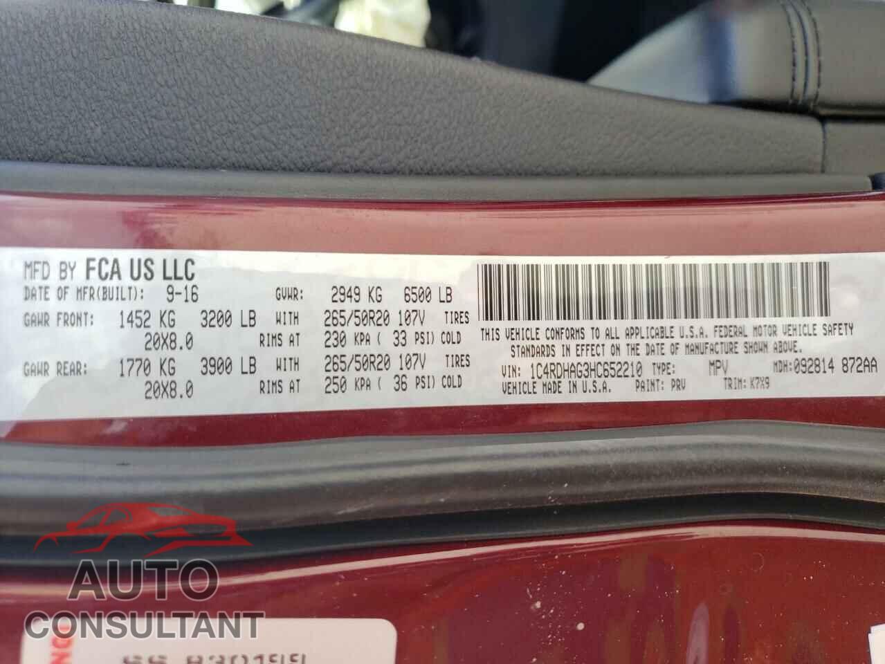 DODGE DURANGO 2017 - 1C4RDHAG3HC652210