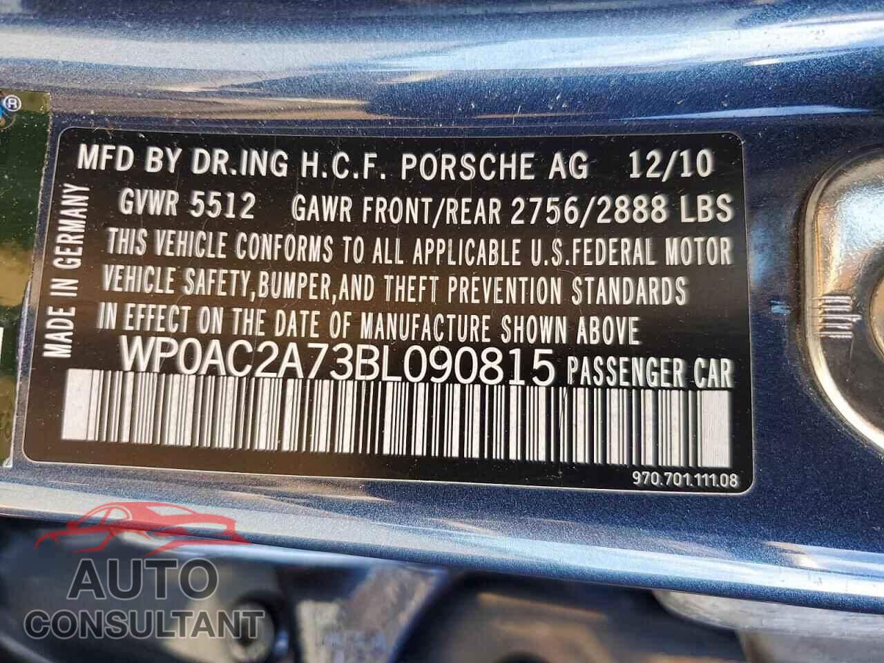 PORSCHE PANAMERA 2011 - WP0AC2A73BL090815