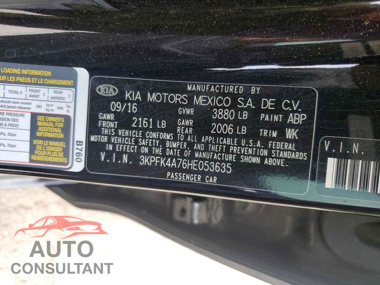 KIA FORTE 2017 - 3KPFK4A76HE053635