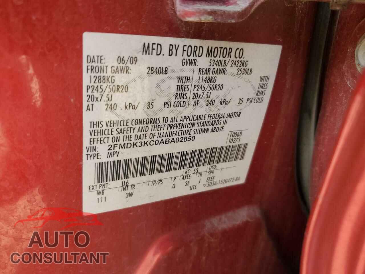 FORD EDGE 2010 - 2FMDK3KC0ABA02850
