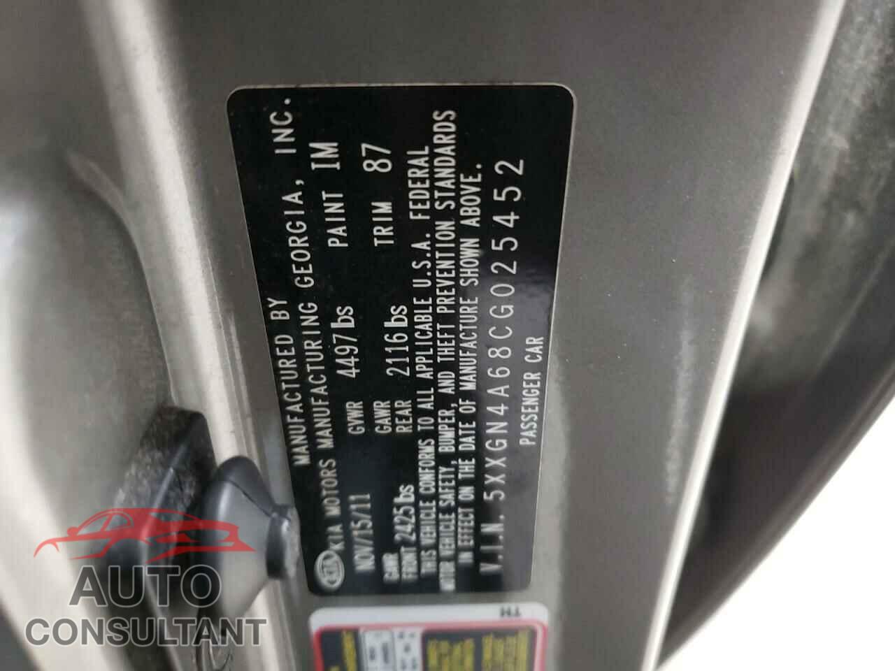 KIA OPTIMA 2012 - 5XXGN4A68CG025452