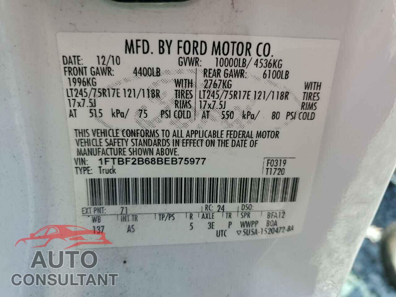 FORD F250 2011 - 1FTBF2B68BEB75977