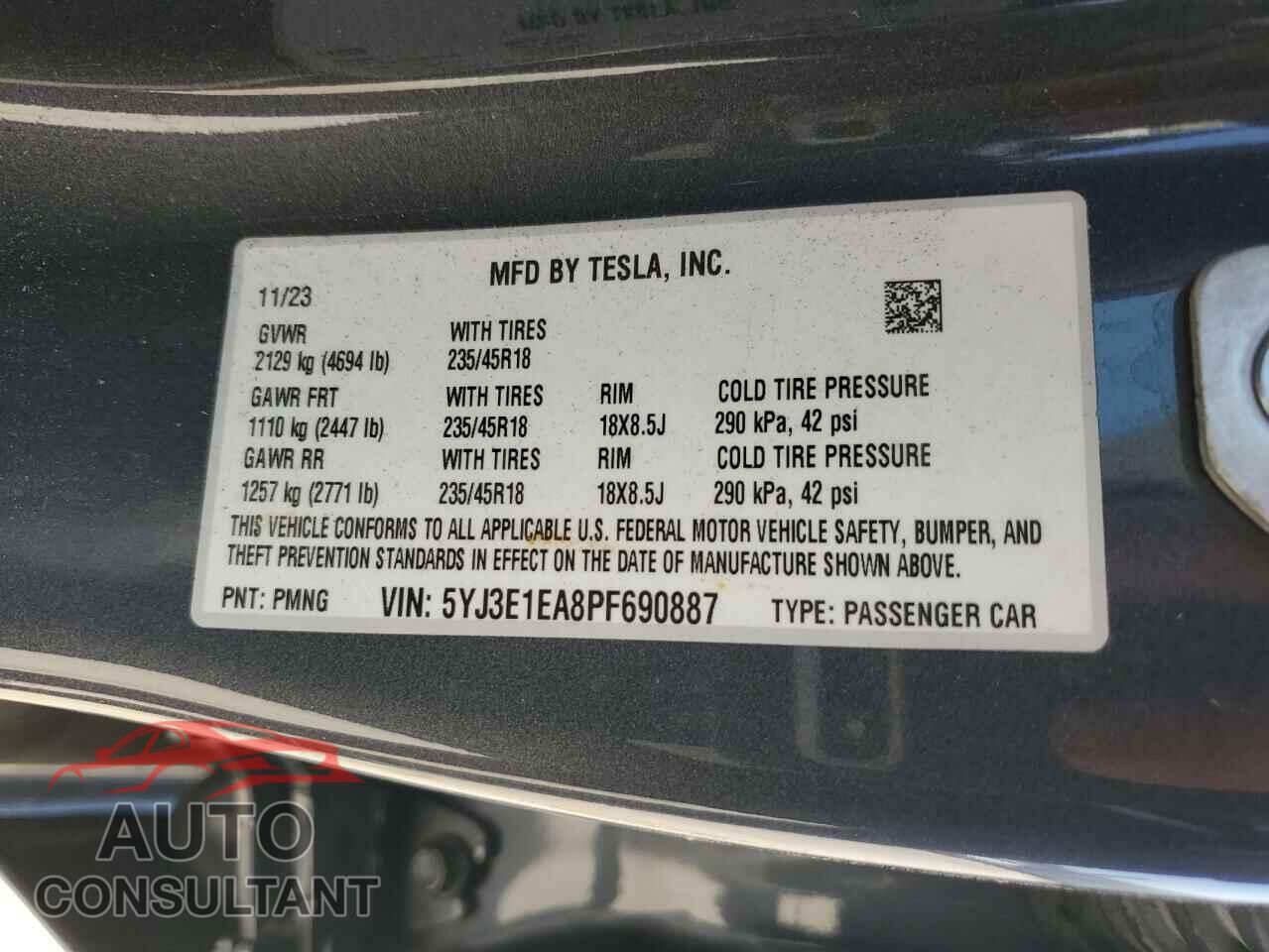 TESLA MODEL 3 2023 - 5YJ3E1EA8PF690887