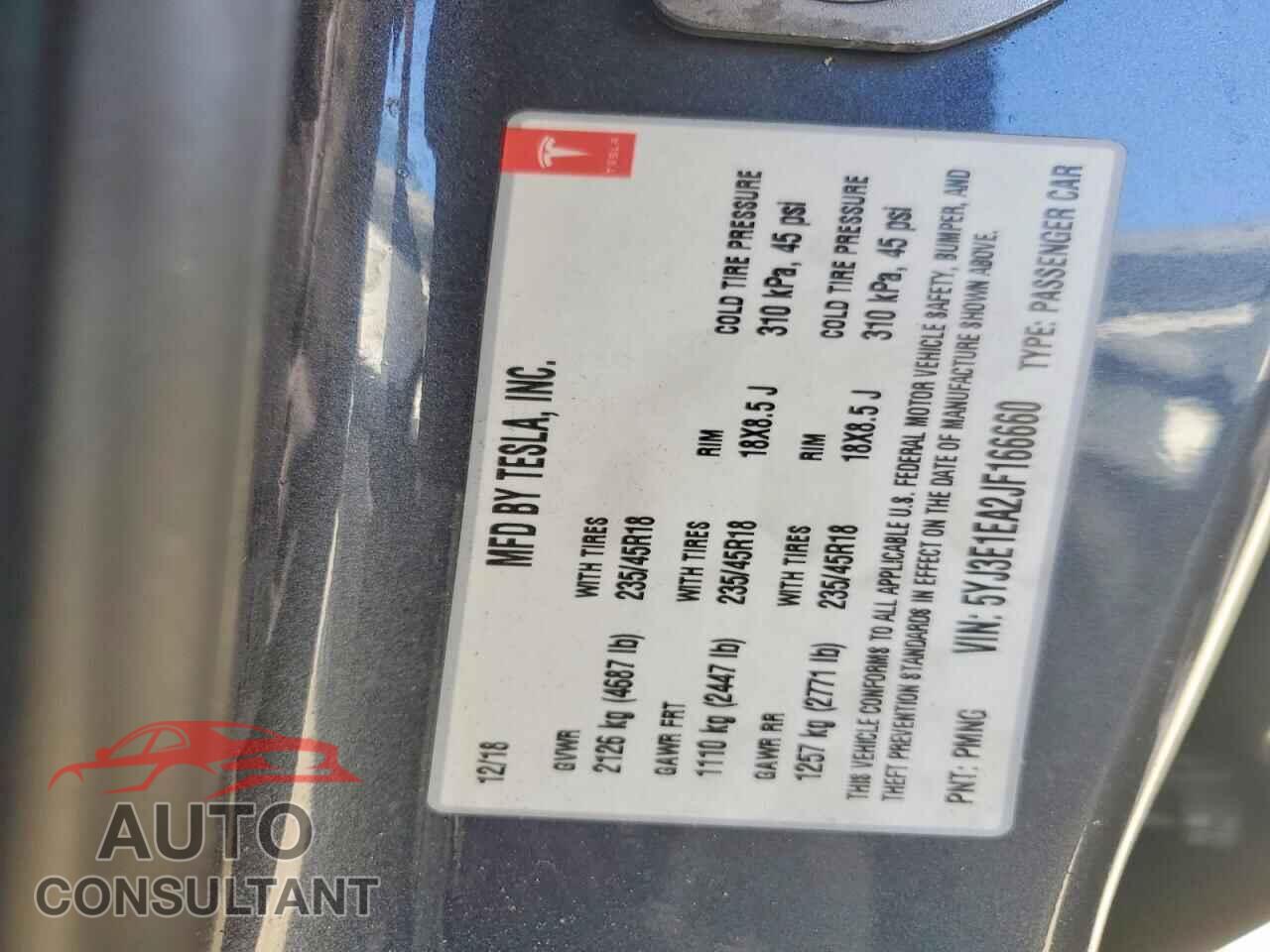 TESLA MODEL 3 2018 - 5YJ3E1EA2JF166660