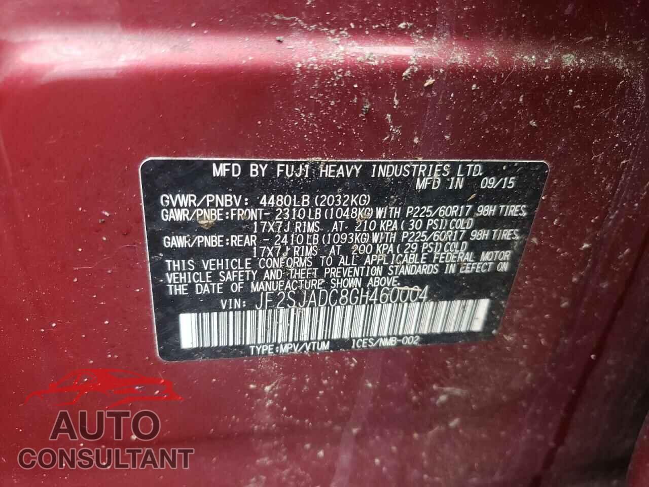 SUBARU FORESTER 2016 - JF2SJADC8GH460004
