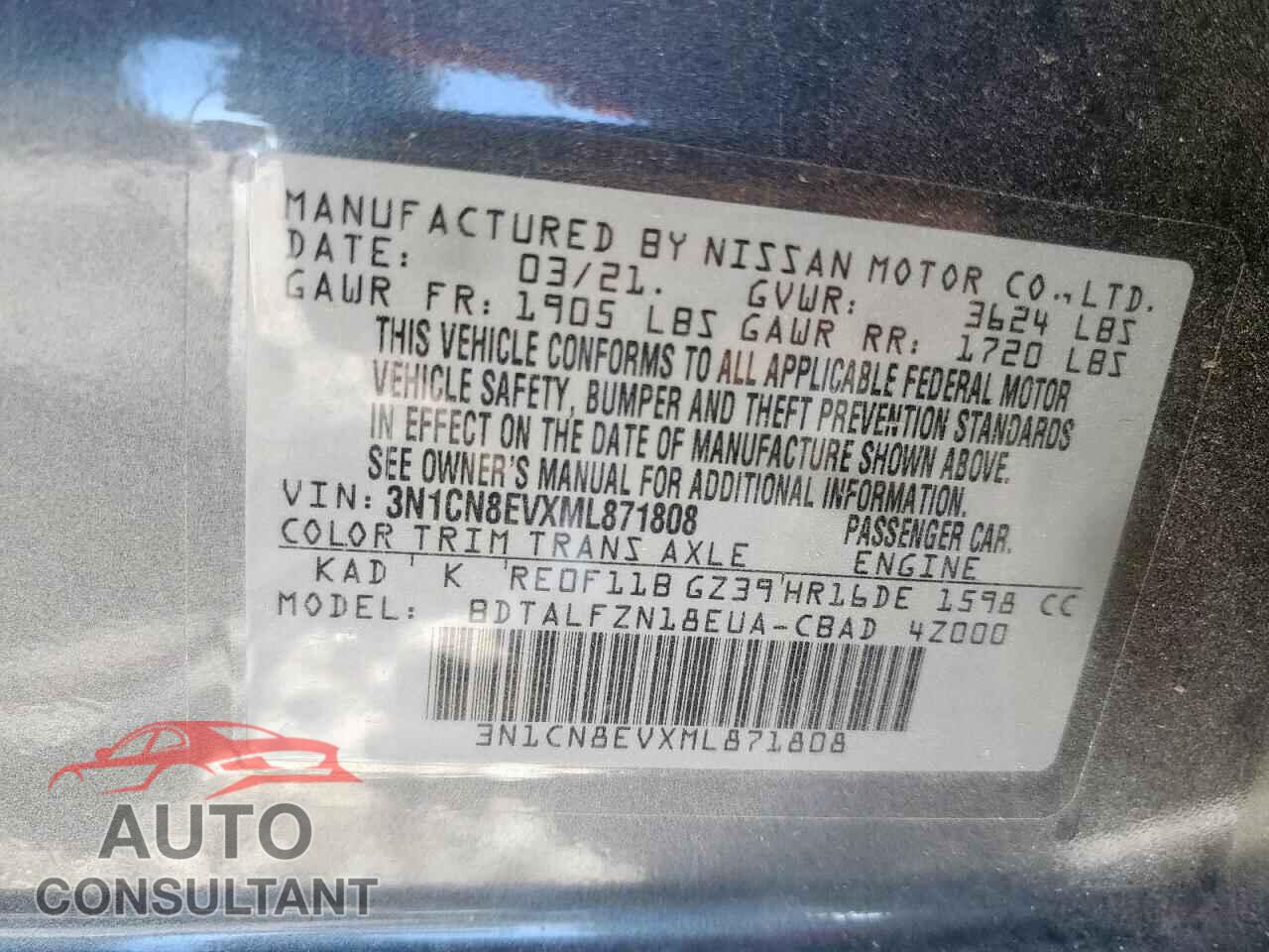 NISSAN VERSA 2021 - 3N1CN8EVXML871808