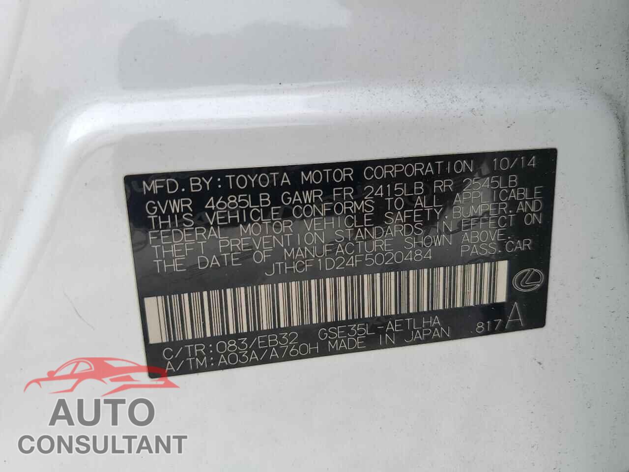 LEXUS IS 2015 - JTHCF1D24F5020484