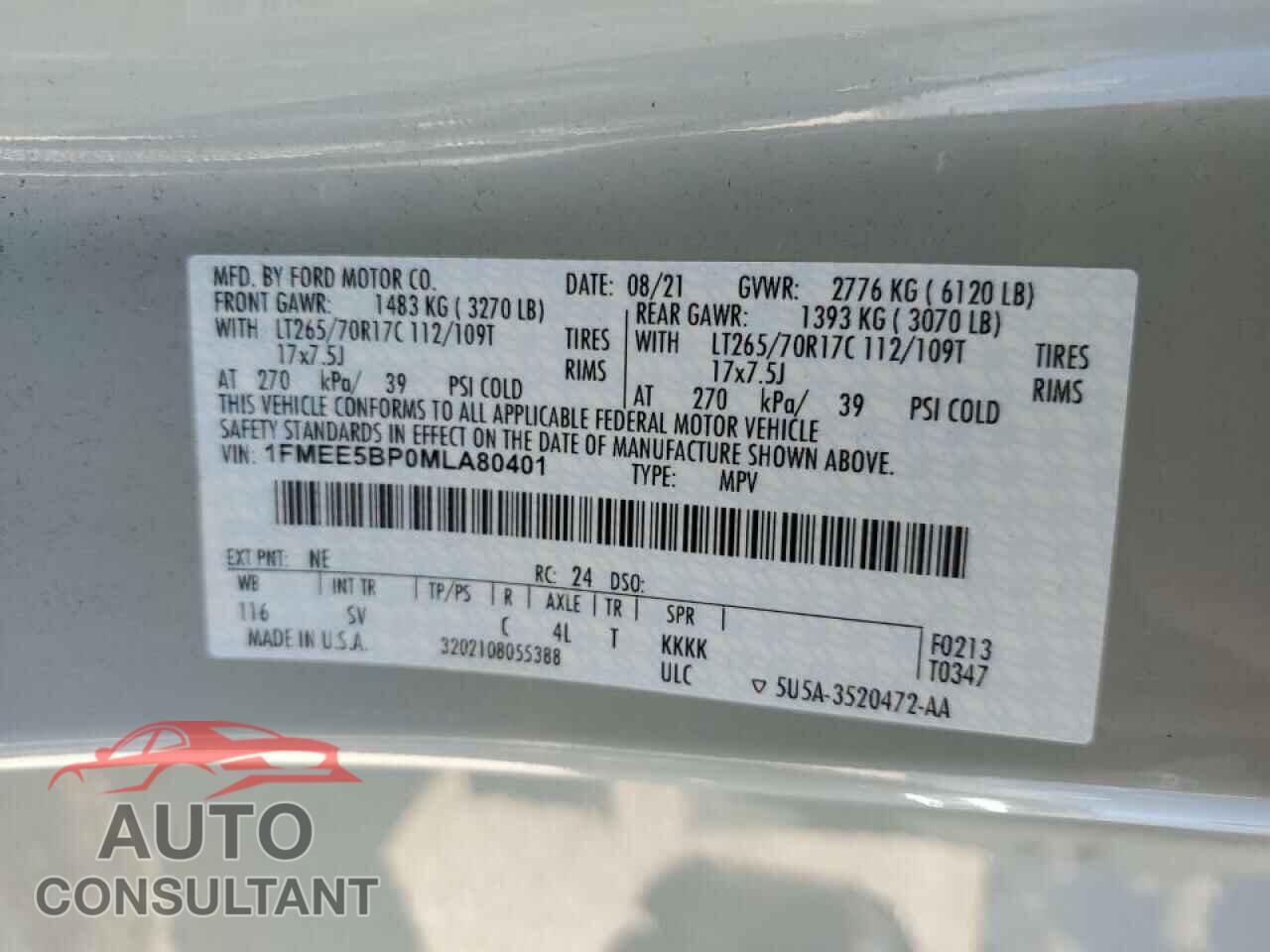 FORD BRONCO 2021 - 1FMEE5BP0MLA80401