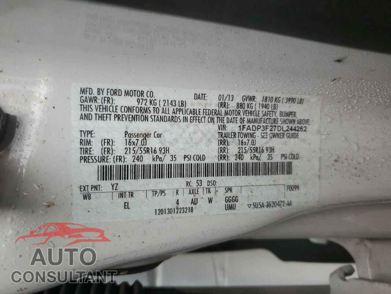 FORD FOCUS 2013 - 1FADP3F27DL244262