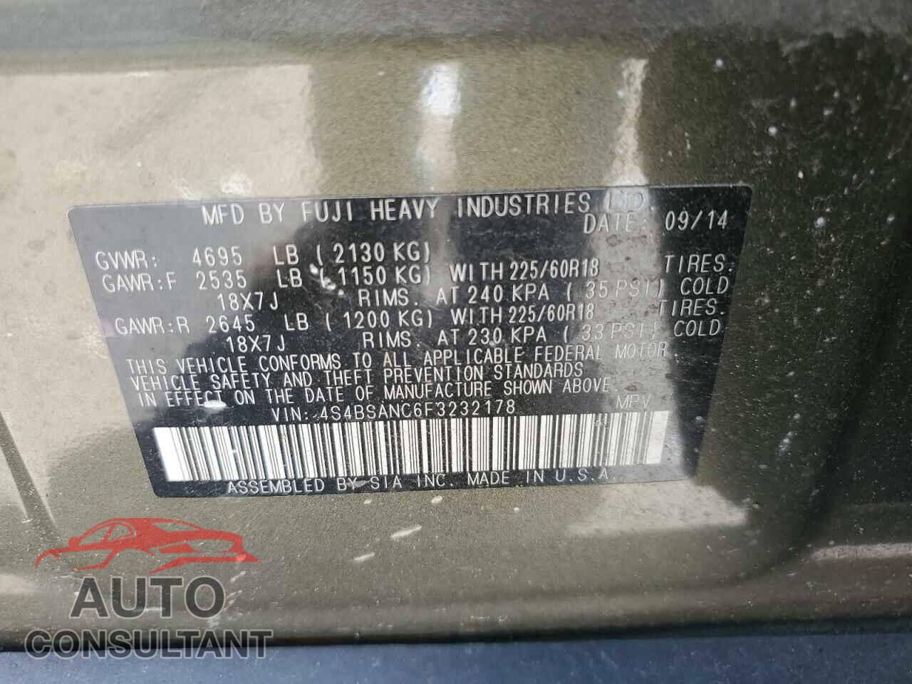 SUBARU OUTBACK 2015 - 4S4BSANC6F3232178