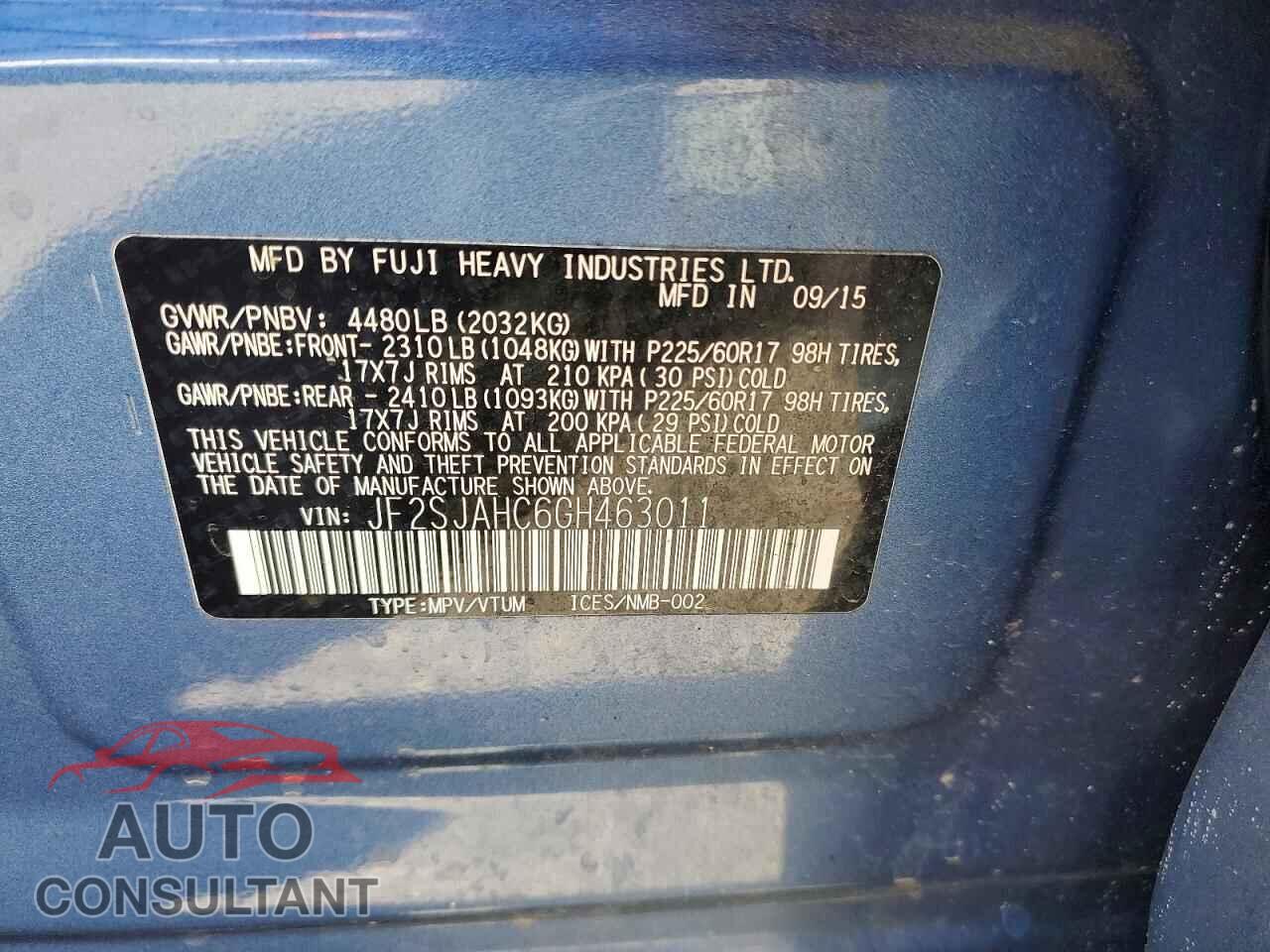 SUBARU FORESTER 2016 - JF2SJAHC6GH463011
