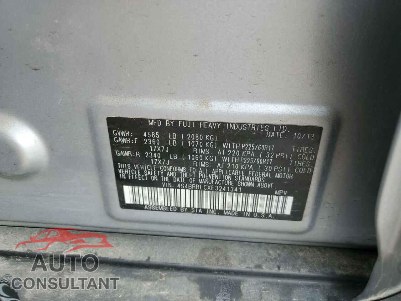 SUBARU OUTBACK 2014 - 4S4BRBLCXE3241341