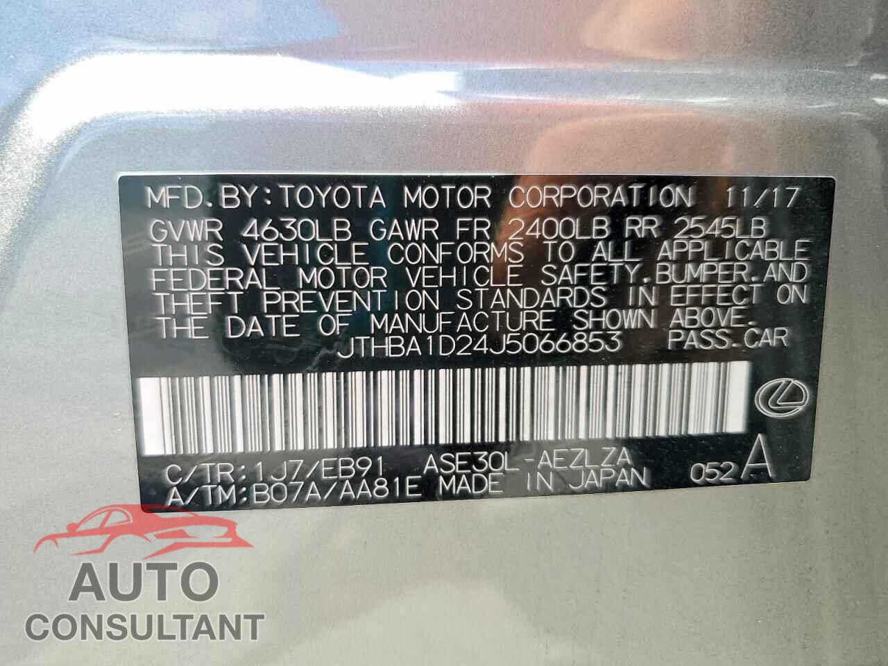 LEXUS IS 2018 - JTHBA1D24J5066853
