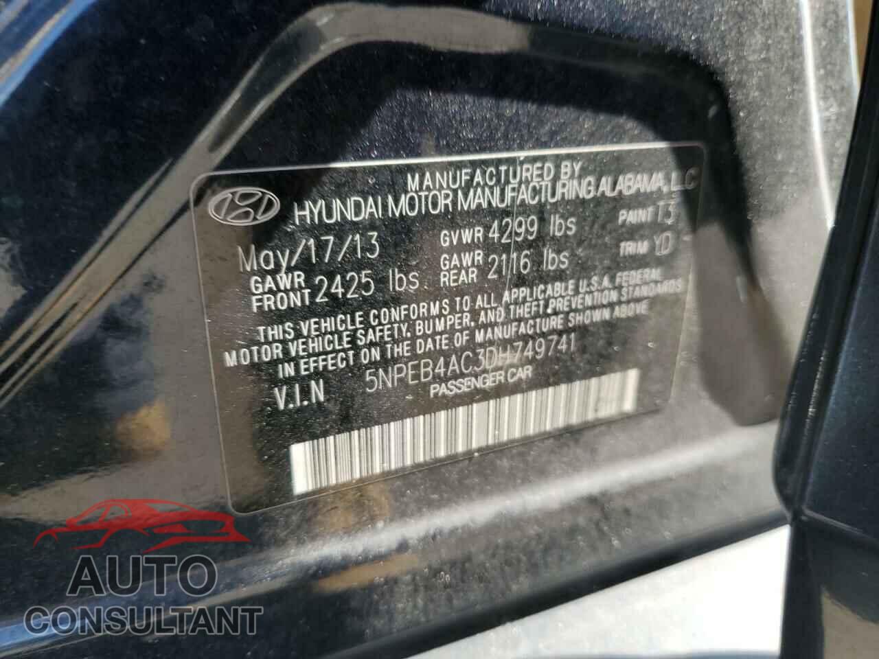 HYUNDAI SONATA 2013 - 5NPEB4AC3DH749741