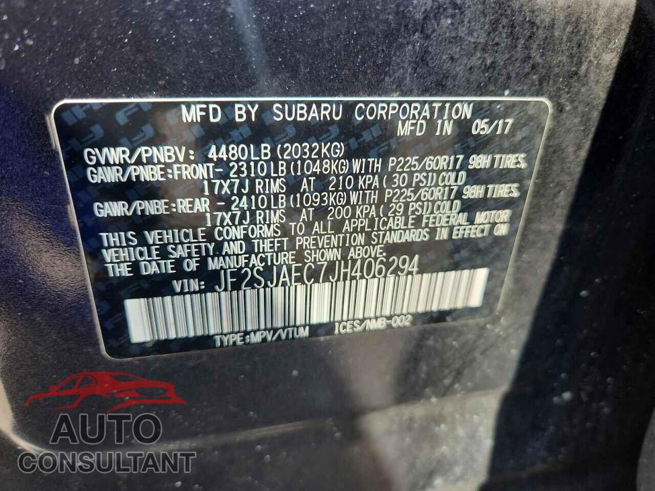 SUBARU FORESTER 2018 - JF2SJAEC7JH406294