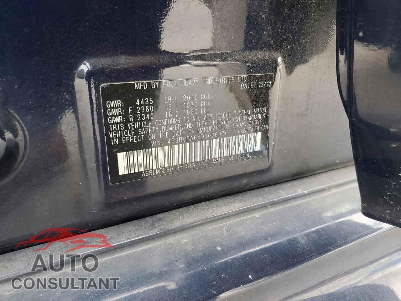 SUBARU LEGACY 2013 - 4S3BMBA6XD3026976