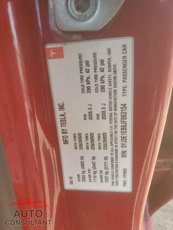 TESLA MODEL 3 2018 - 5YJ3E1EB8JF063154