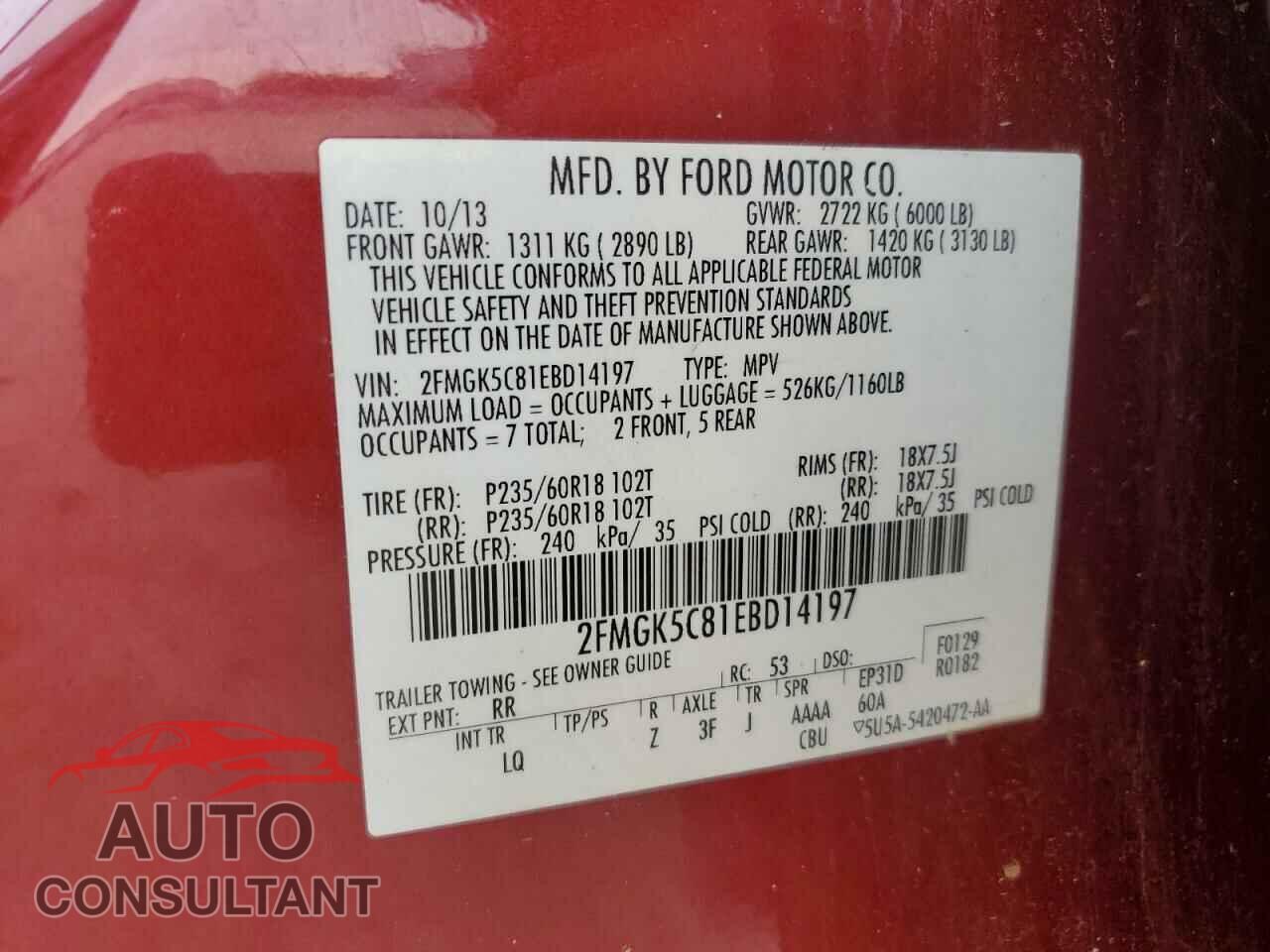 FORD FLEX 2014 - 2FMGK5C81EBD14197