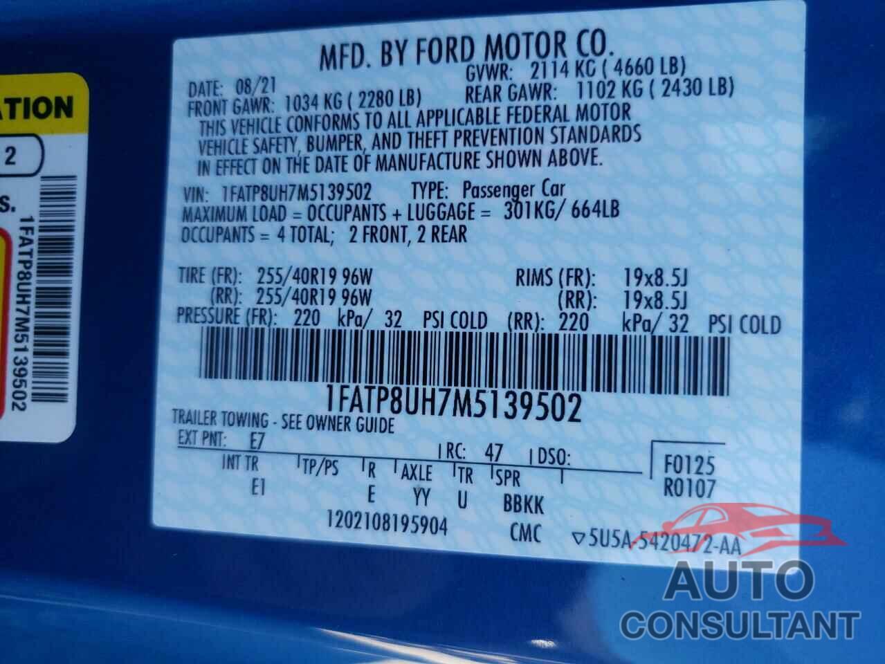 FORD MUSTANG 2021 - 1FATP8UH7M5139502