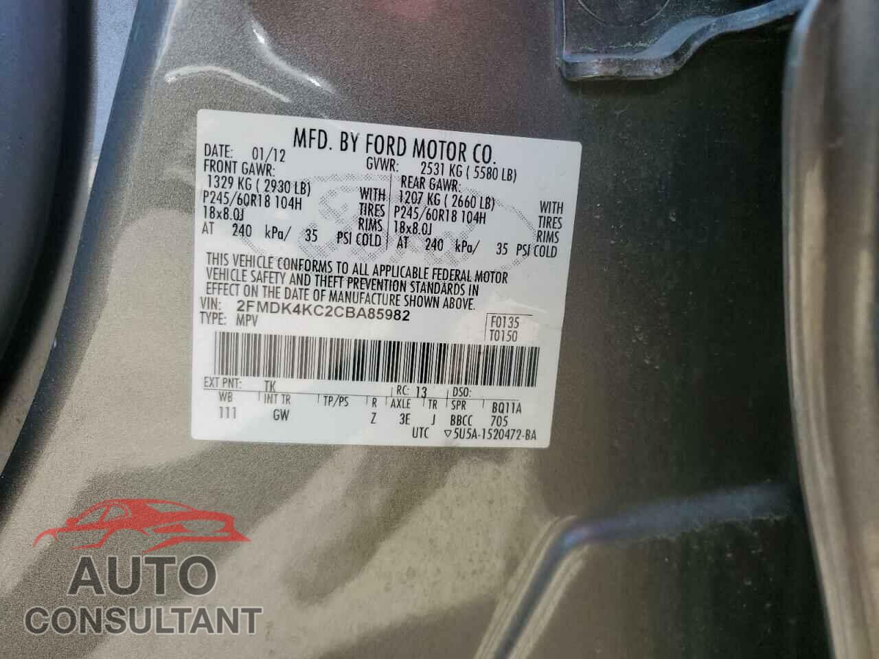 FORD EDGE 2012 - 2FMDK4KC2CBA85982