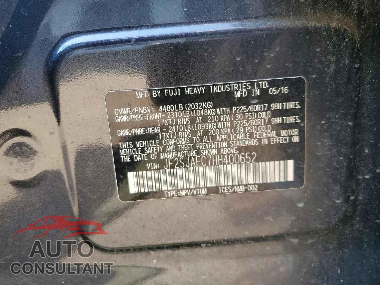 SUBARU FORESTER 2017 - JF2SJAEC7HH400652