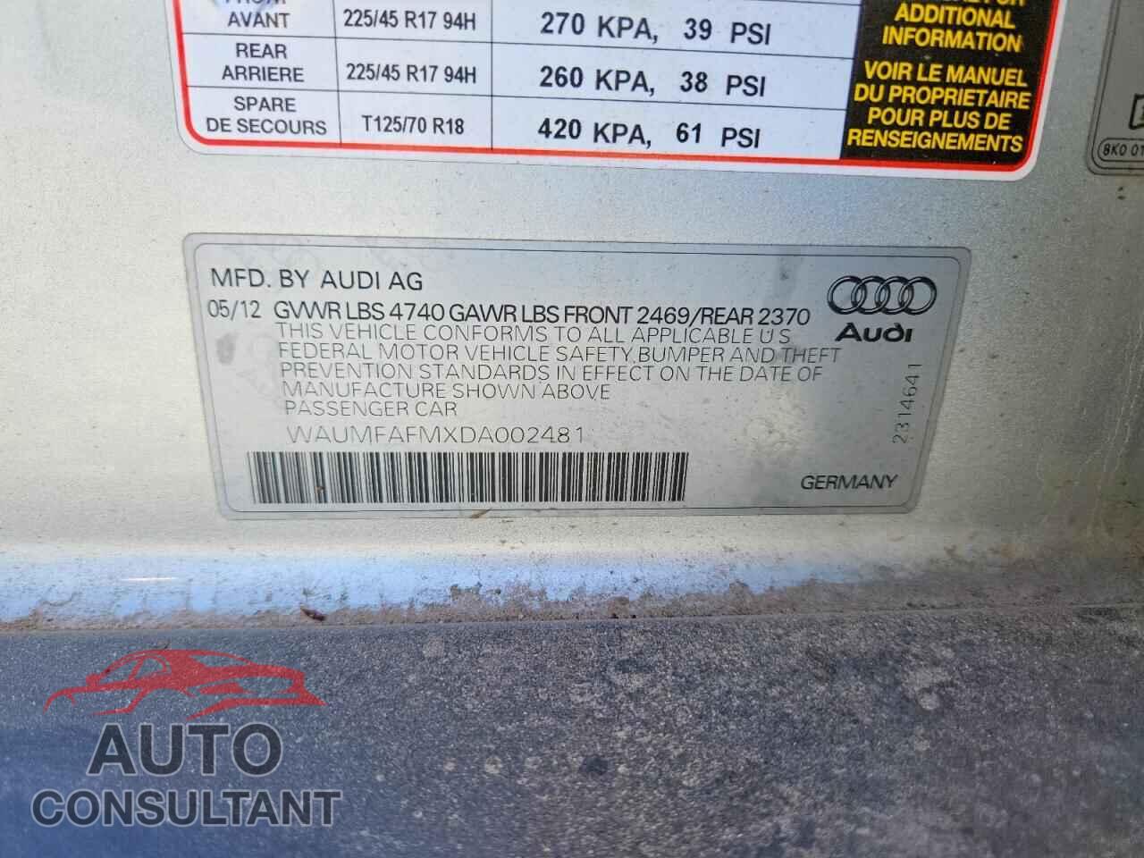 AUDI A3 2013 - WAUMFAFMXDA002481