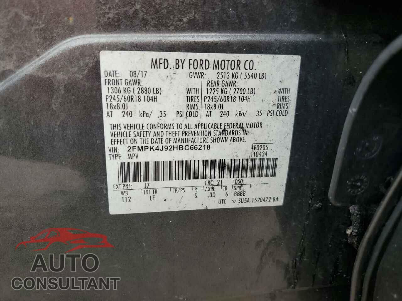 FORD EDGE 2017 - 2FMPK4J92HBC66218