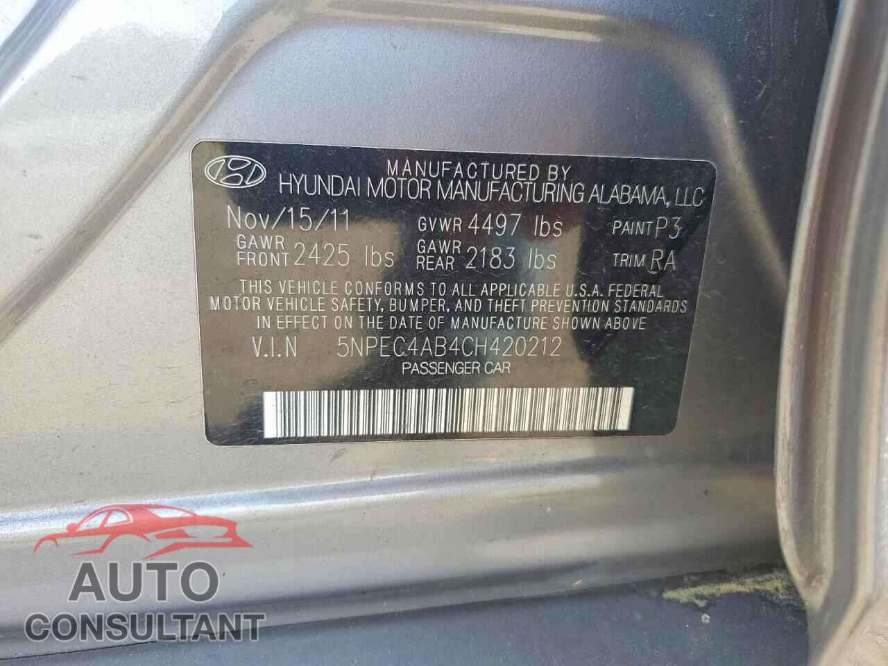 HYUNDAI SONATA 2012 - 5NPEC4AB4CH420212
