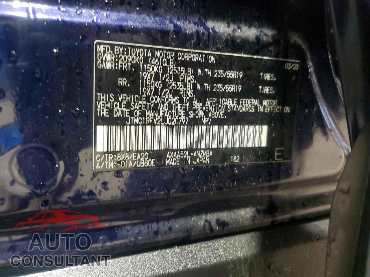 TOYOTA RAV4 2020 - JTMC1RFV2LJ020797