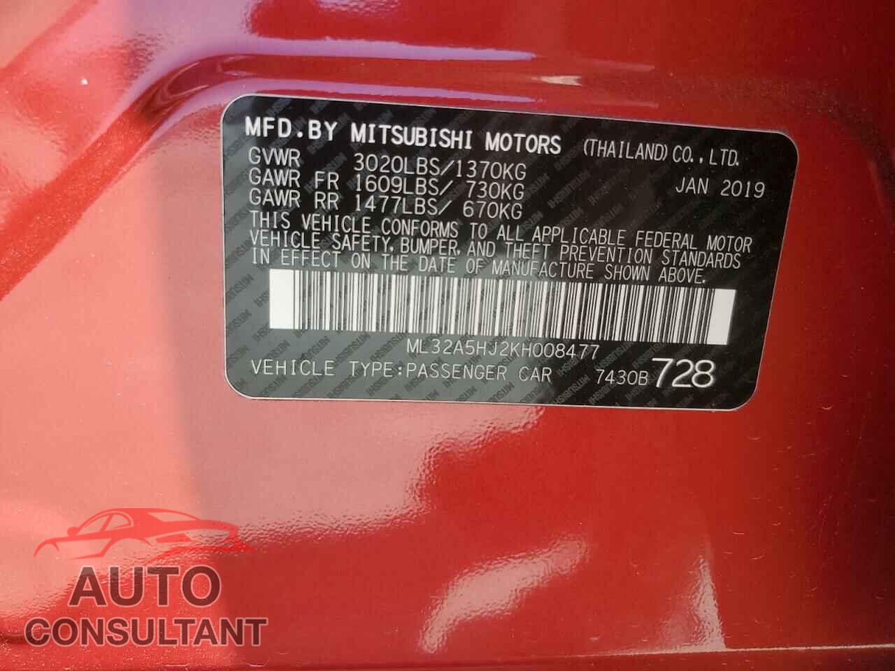 MITSUBISHI MIRAGE LE 2019 - ML32A5HJ2KH008477