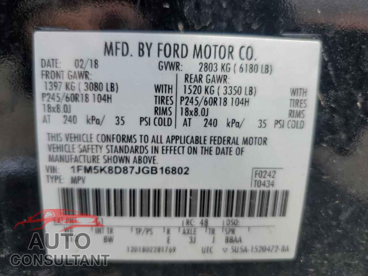 FORD EXPLORER 2018 - 1FM5K8D87JGB16802
